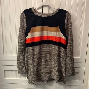 THML tan, orange, black, cream lightweight scoop neck sweater